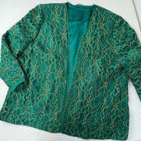 Vintage Women’s XL Green Embellished Jacket Coat Blazer Christmas Holiday NYE - Picture 2 of 15